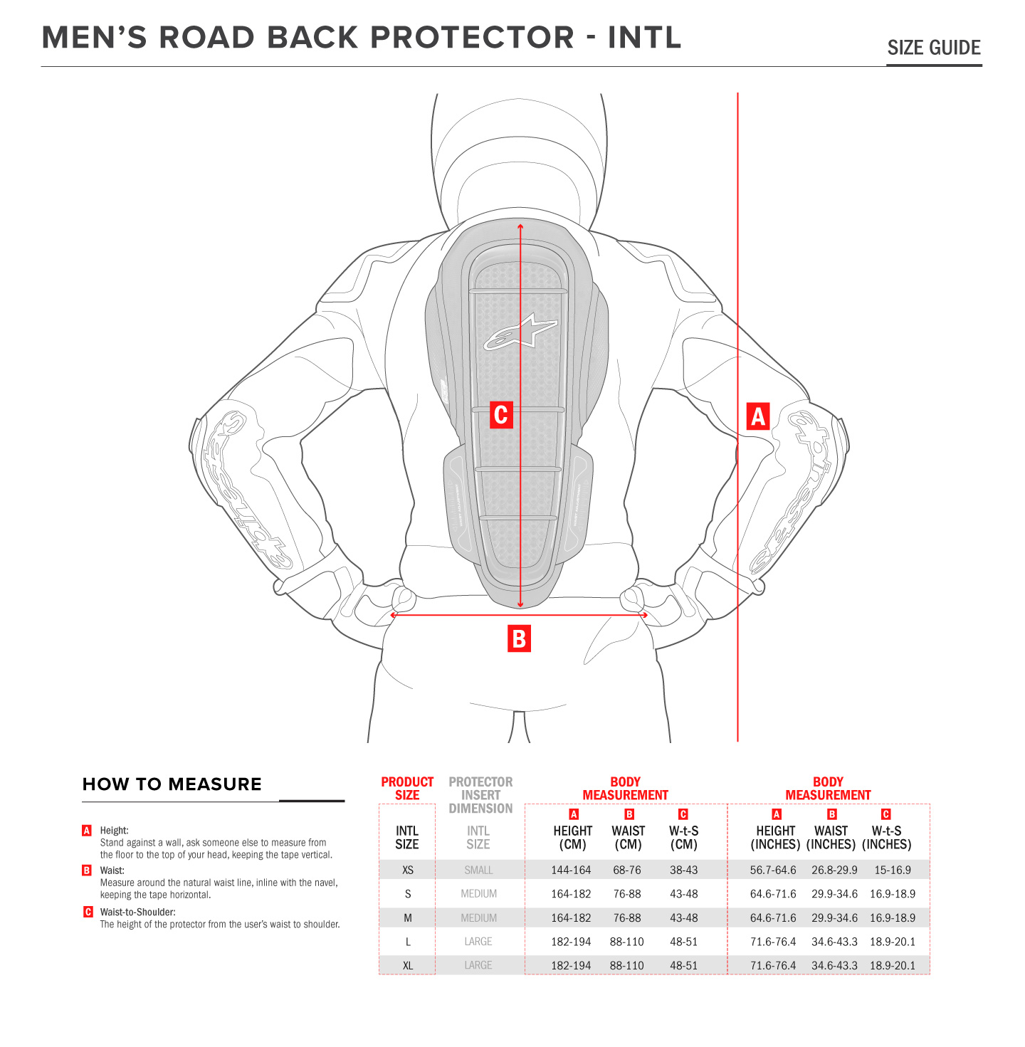 Size Chart alpinestarsbackprotector FortNine Canada