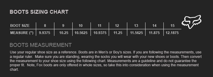 Size Chart: fox-mens-boots-comp-5 | FortNine Canada