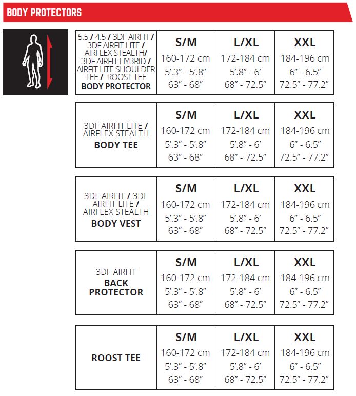 Size Chart: leatt-body-protector | FortNine Canada